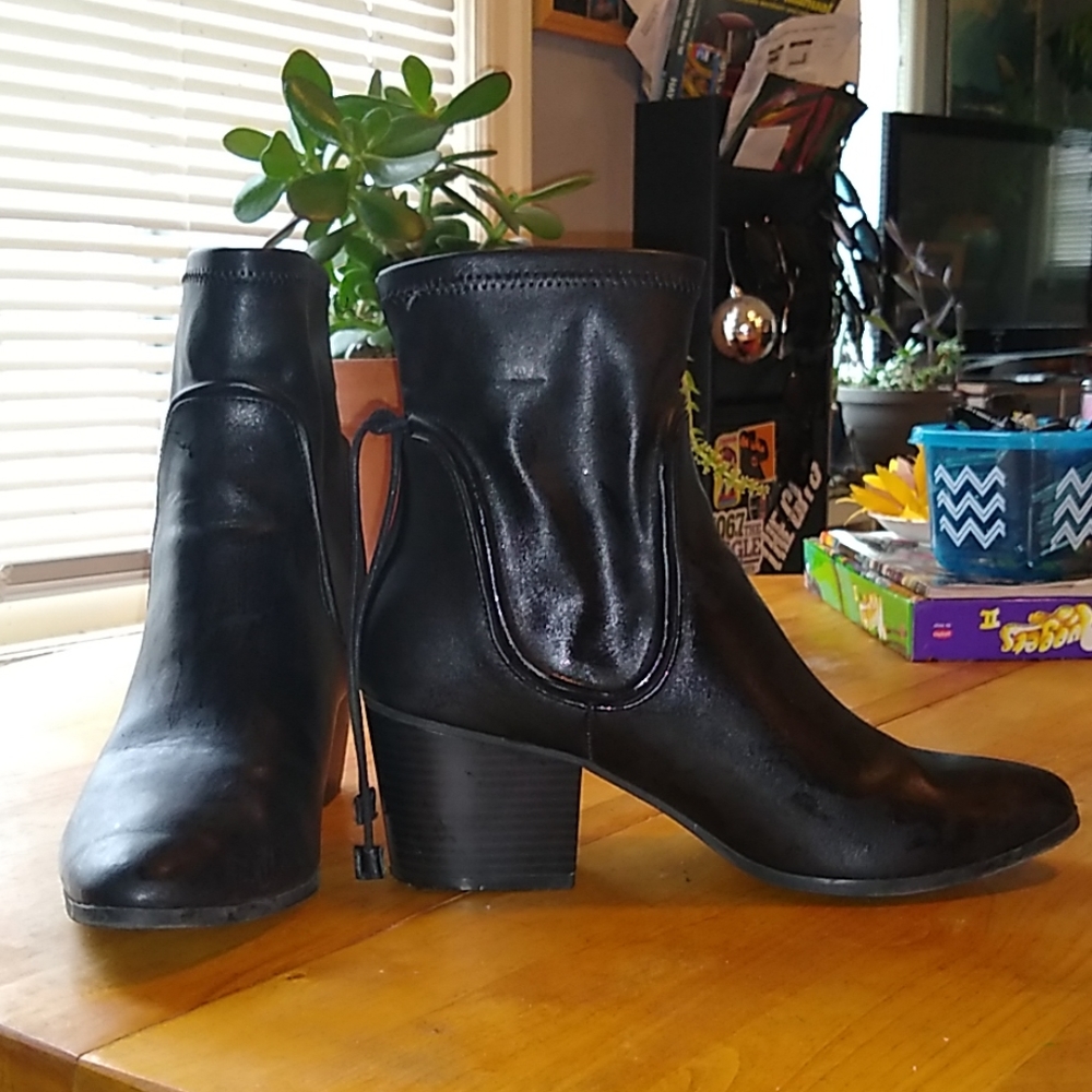 Black faux leather Chelsea boots